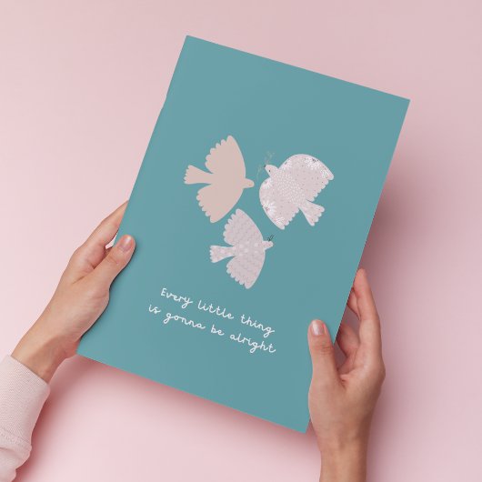 Drie kleine vogelliedje Blauwgroen slaapkamer kuns Poster