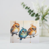 Drie kleine vogels briefkaart (Staand voorkant)