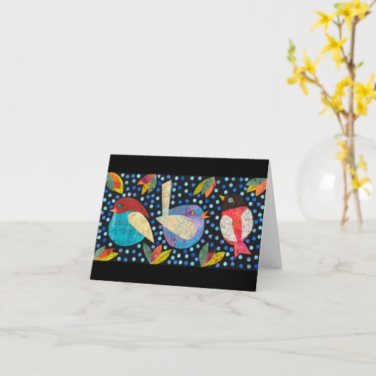 Drie kleine vogels kaart (Gele Bloem)
