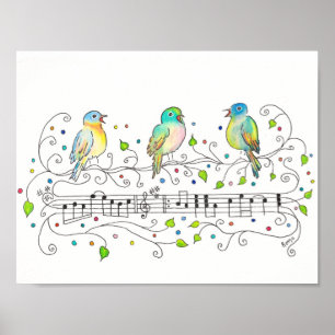 Drie kleine vogels poster