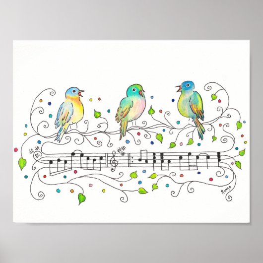 Drie kleine vogels poster (Voorkant)