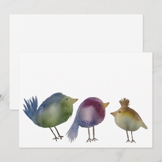Drie kleine vogeltjes, Waterverf schilderij Bedankkaart (Voorkant / Achterkant)