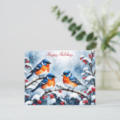 Drie kleine zangvogels en rode bessen Kerstmis Feestdagenkaart (Staand voorkant)