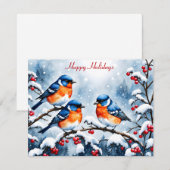 Drie kleine zangvogels en rode bessen Kerstmis Feestdagenkaart (Voorkant / Achterkant)