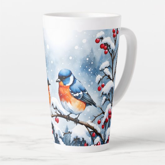 Drie kleine zangvogels en rode bessen latte mok (Rechterhoek)