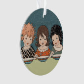 Drie kleine zusjes aan tafel eten soep ornament (voorkant)