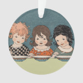 Drie kleine zusjes aan tafel eten soep ornament (voorkant)