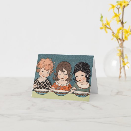 Drie kleine zusjes noteren kaart (Gele Bloem)