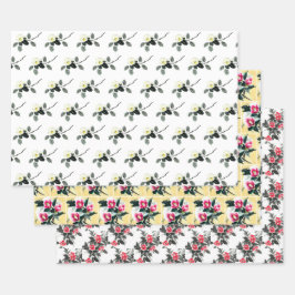 Drie kleur camellias sumie schilderen inpakpapier vel