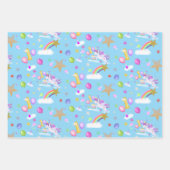 Drie kleuren 1e verjaardag eenhoorn patroon inpakpapier vel (Voorkant 3)