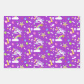 Drie kleuren 1e verjaardag eenhoorn patroon inpakpapier vel (Voorkant 2)