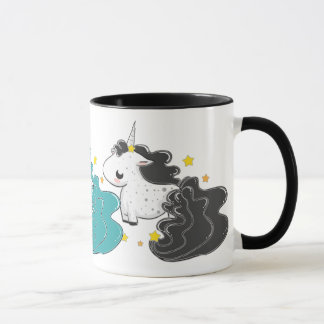 drie kleuren cartoon eenhoorns met sterren mok