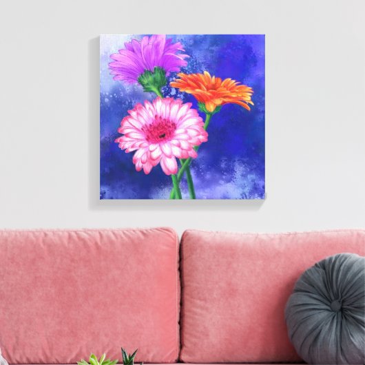 Drie kleuren Gerberas Canvas afdrukken - schildere (Insitu (Woonkamer))