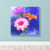 Drie kleuren Gerberas Canvas afdrukken - schildere (Insitu (Houten vloer))