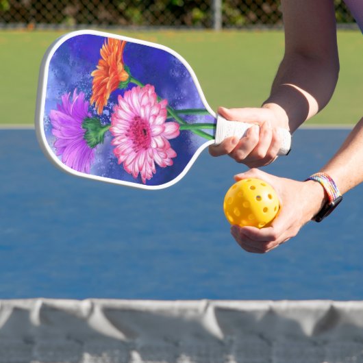 Drie kleuren Gerberas Flower Pickleball Paddle (Insitu)
