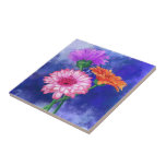 Drie kleuren Gerberas keramische Tegel Tegeltje<br><div class="desc">Mooie drie kleuren Gerberas Tegels - MINNED Schilderontwerp</div>