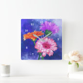 Drie kleuren-Gerberas-wandklok - lentespeilingen Vierkante Klok (Huis)