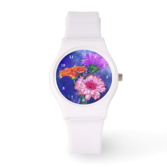 Drie kleuren Gerberas Watch - Lente - Schilderen Horloge (Voorkant)