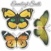 Drie kleurrijke Butterflies Jouw naam Sticker (Voorkant)