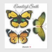 Drie kleurrijke Butterflies Jouw naam Sticker (Vel)