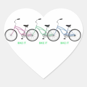 Drie kleurrijke fietsen met de woorden Bike it! Hart Sticker