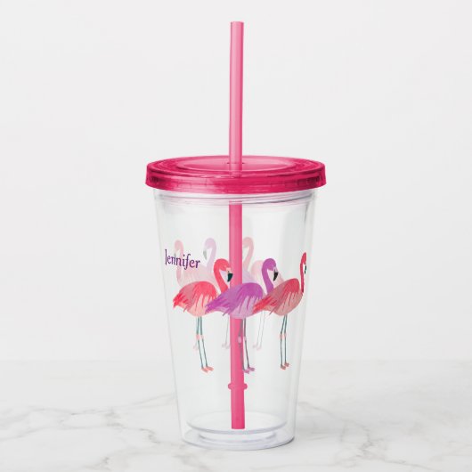 Drie kleurrijke Flamingos gepersonaliseerd Acryl Drinkbeker (Voorkant)
