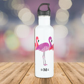 Drie kleurrijke Flamingos Monogram Waterfles