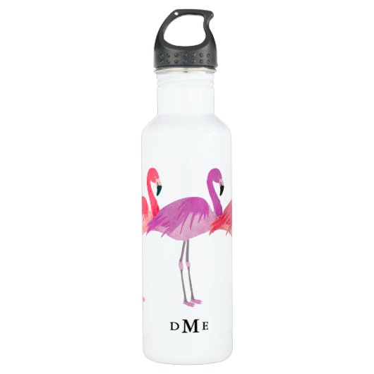 Drie kleurrijke Flamingos Monogram Waterfles (Voorkant)