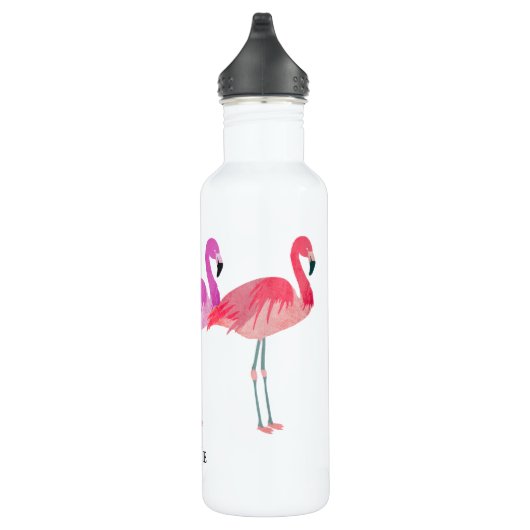 Drie kleurrijke Flamingos Monogram Waterfles (Rechts)