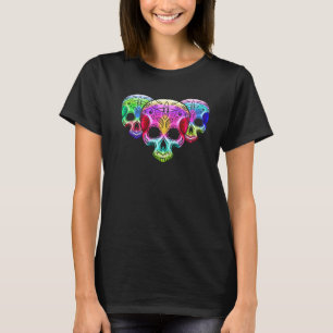 Drie kleurrijke gradiëntachtige suikerschedeldag v t-shirt
