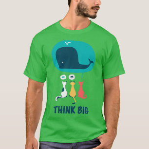 Drie kleurrijke katten en een grote walvis met gro t-shirt