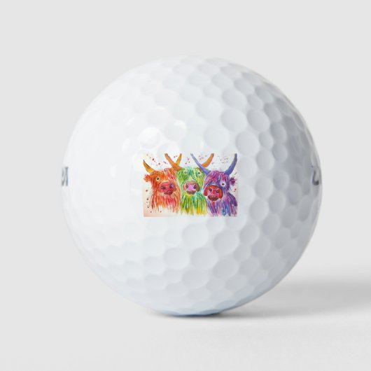 Drie kleurrijke Koeien Golfballen (Voorkant)