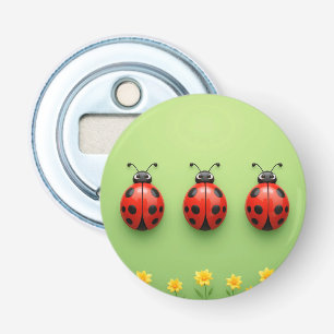 Drie Kleurrijke Lieveheersbeestjes Button Flesopener