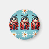 Drie kleurrijke lieveheersbeestjes op blauwe achte magneet (Voorkant)