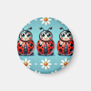 Drie kleurrijke lieveheersbeestjes op blauwe achte magneet