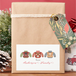 Drie kleurrijke, lomp-kerstfamilie, cadeau rechthoekige sticker