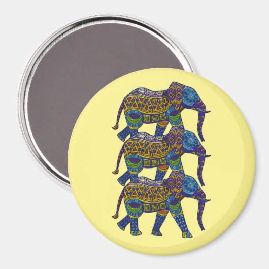 Drie kleurrijke mozaïekolifanten magneet (Voorkant / Achterkant)