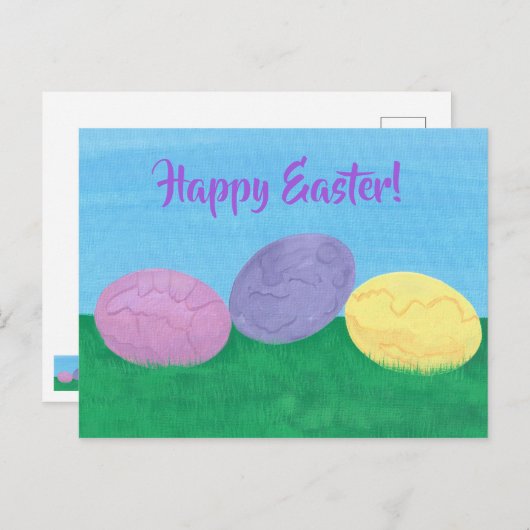 Drie kleurrijke paaseieren in het groene gras Brie Feestdagenkaart (Voorkant / Achterkant)