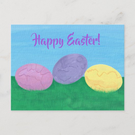 Drie kleurrijke paaseieren in het groene gras Brie Feestdagenkaart (Voorkant)