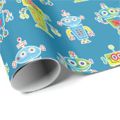 Drie kleurrijke robots die papier verpakken (Rol Hoek)