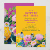Drie kleurrijke verjaardag Sweet to Bee Three Kaart (Voorkant / Achterkant)