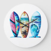 Drie kleurrijke Waterverf Surfboards Grote Klok (Voorkant)