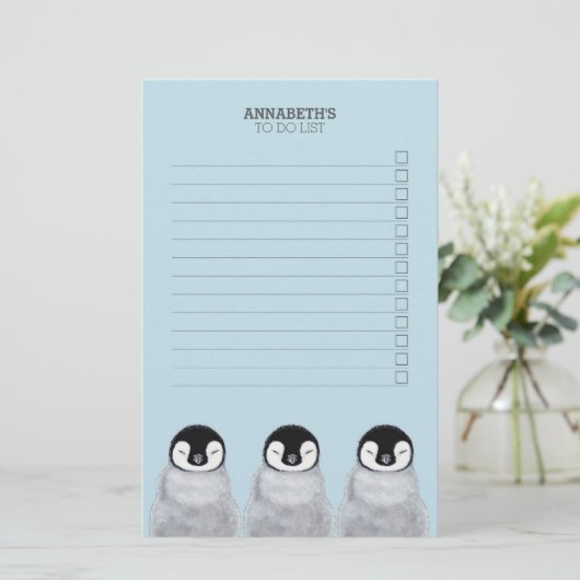 Drie knuppende Baby pinguïnkuikens om een lijst op Briefpapier (Staand voorkant)