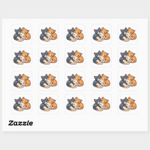 Drie knusse slapende katjes kattenliefhebber kunst vierkante sticker