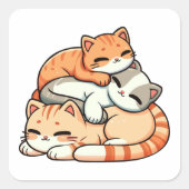 Drie knusse slapende oranje tabby katten ontwerp vierkante sticker (Voorkant)