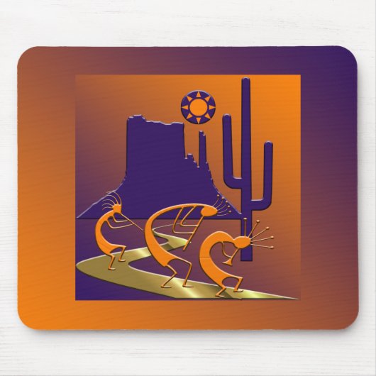 Drie Kokopelli op Golden Road Muismat (Voorkant)