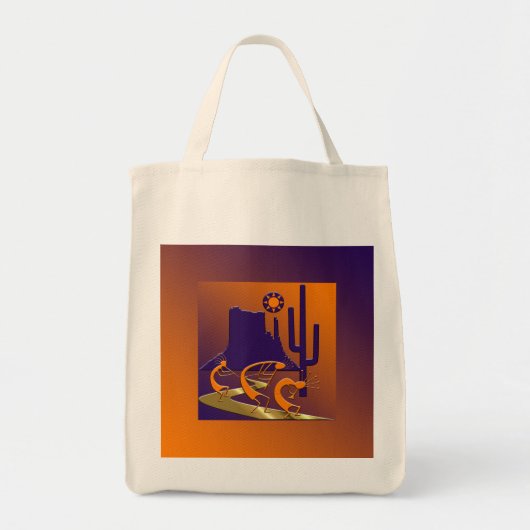 Drie Kokopelli op Golden Road Tote Bag (Voorkant)