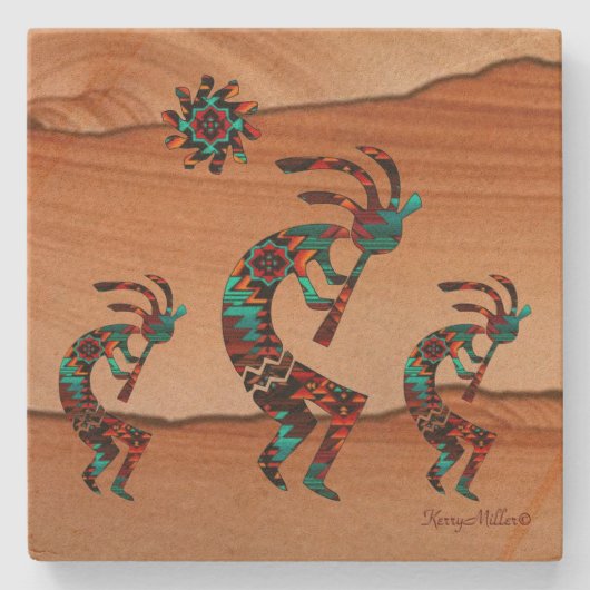 Drie Kokopelli speelt de flank Stenen Onderzetter (Voorkant)