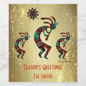 Drie Kokopelli-spelflute Wijn Etiket (Enkel label)