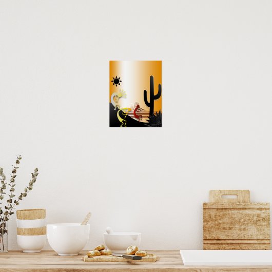 Drie Kokopellis en een Cactus Poster (Keuken)